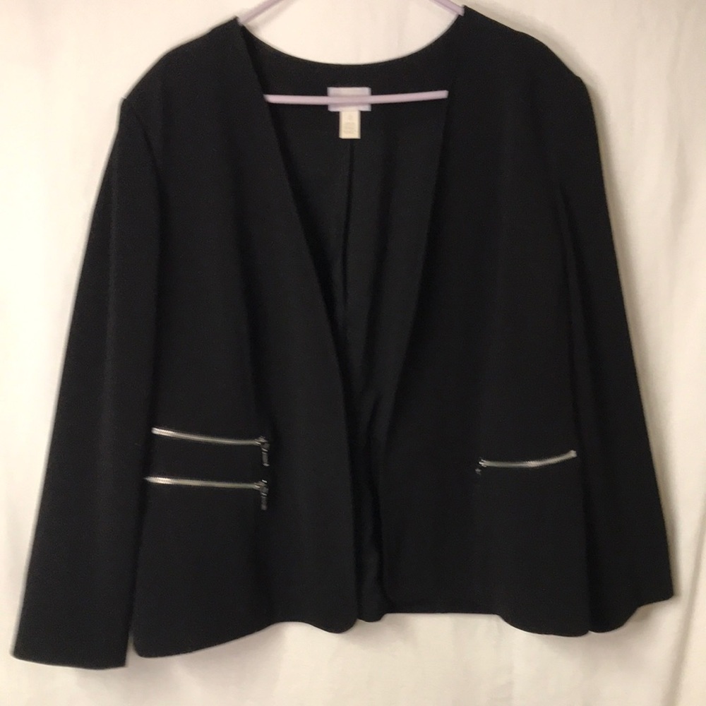 CHICO’S Women’s Plus Size Open Front Jacket Blazer Black Size 2XL Zipper Pockets